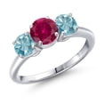 thumbnail image 1 of Gem Stone King 925 Sterling Silver Red Created Ruby and Blue Zircon Engagement Ring for Women | 2.70 Cttw | Round 6MM | Gemstone July Birthstone | Size 6, 1 of 6