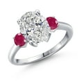thumbnail image 1 of Gem Stone King 2.70 cttw IGI Certified Lab Grown Diamond and Red Ruby 3-Stone Engagement Ring for Women | 925 Sterling Silver | Center 2.00 Ct Diamond | E-F Color | VS1-VS2 Clarity | Size 5, 1 of 6