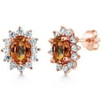 thumbnail image 1 of Gem Stone King 2.72 Ct Oval Ecstasy Mystic Topaz 18K Rose Gold Plated Silver Earrings, 1 of 6