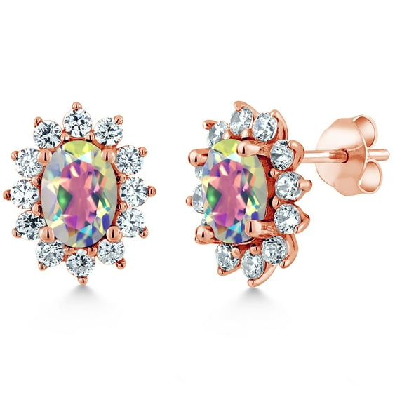 Gem Stone King 2.72 Ct Oval Mercury Mist Mystic Topaz 18K Rose Gold Plated Silver Earrings