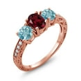 thumbnail image 1 of Gem Stone King 2.72 Ct Oval Red Rhodolite Garnet Blue Zircon 18K Rose Gold Plated Silver Moissanite Ring (Size 8), 1 of 4