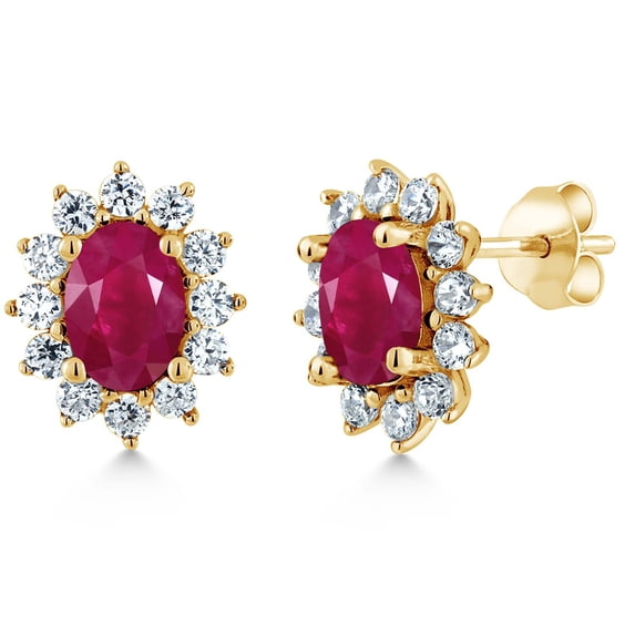 Gem Stone King 2.72 Ct Oval Red Ruby 18K Yellow Gold Plated Silver Earrings