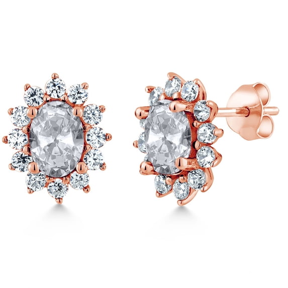 Gem Stone King 2.72 Ct Oval White Topaz 18K Rose Gold Plated Silver Earrings