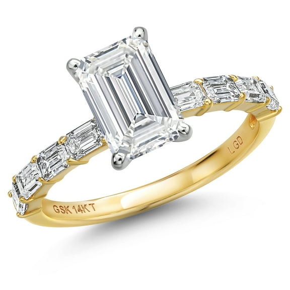 Gem Stone King 2.72 Cttw 14K Yellow Gold IGI Certified Lab Grown Diamond Engagement Ring for Women | Center Emerald Cut Diamond 2 Ct | E-F Color | VS1-VS2 Clarity | Size 5,6,7,8,9