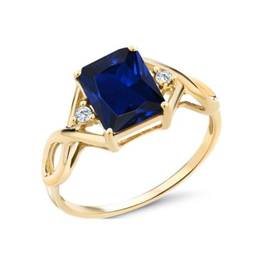 Gem Stone King 2.73 Ct Blue Created Sapphire E-F Lab Grown Diamond 18K Yellow Gold Plated Silver Ring