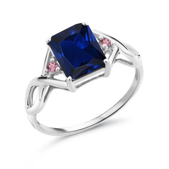Gem Stone King 2.73 Ct Blue Created Sapphire Pink Lab Grown Diamond 925 Sterling Silver Ring (Size 5)