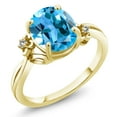 thumbnail image 1 of Gem Stone King 2.73 Ct Oval Swiss Blue Topaz White Diamond 18K Yellow Gold Plated Silver Ring (Size 6), 1 of 4