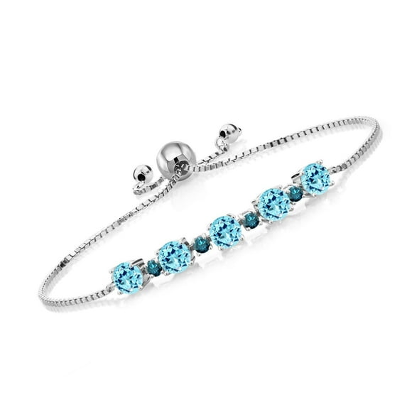 Gem Stone King 2.74 Ct Round Blue Apatite Blue Diamond 925 Sterling Silver Tennis Bracelet for Women