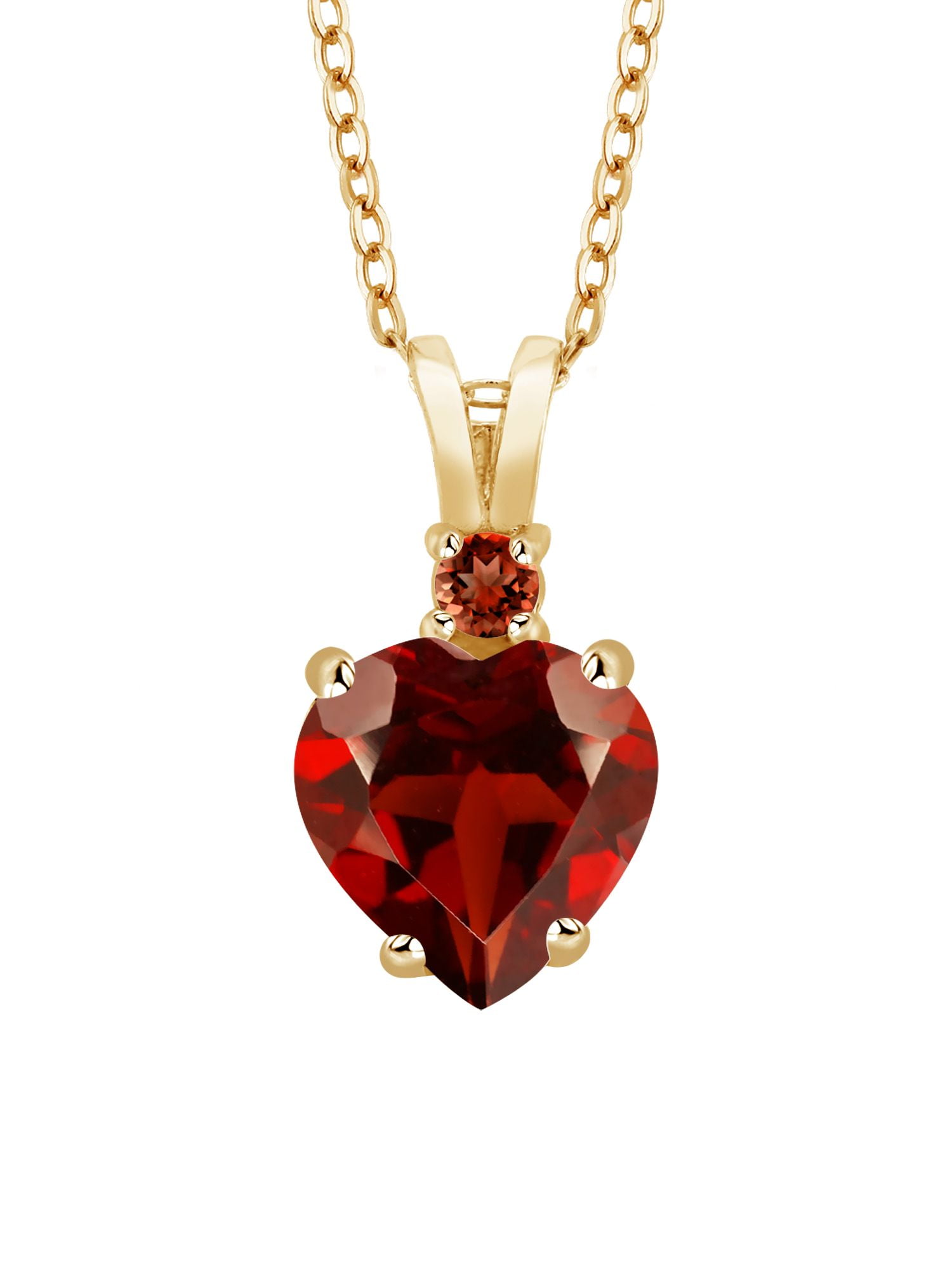 Gem Stone King 2.75 Ct Heart Shape Red Garnet 18K Yellow Gold Plated Silver Pendant