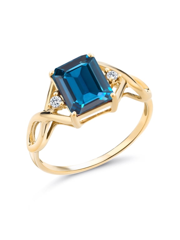 2.75 Ct London Blue Topaz White Topaz 18K Yellow Gold Plated Silver Ring (Size 7)