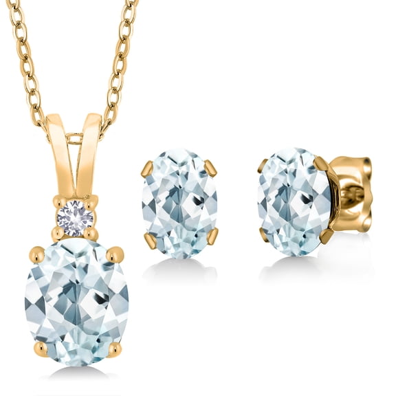 Gem Stone King 2.75 Ct Sky Blue Aquamarine 18K Yellow Gold Plated Silver Pendant and Earrings Jewelry Set