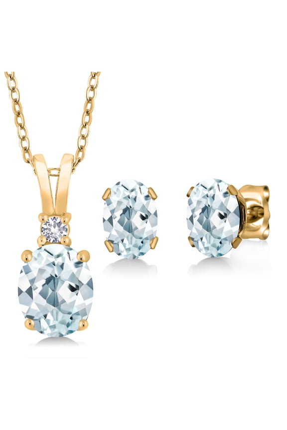 2.75 Ct Sky Blue Aquamarine 18K Yellow Gold Plated Silver Pendant and Earrings Jewelry Set