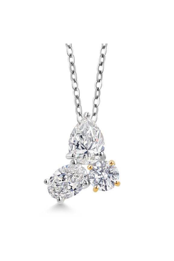 2.75 Cttw IGI Certified Lab Grown Diamond 3-Stone Pendant Necklace for Women in 925 Silver and 10K Yellow Gold | E-F Color | VS1-VS2 Clarity | 18 inch Chain