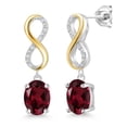 thumbnail image 1 of Gem Stone King 2.76 Ct Oval Red Rhodolite Garnet 925 Silver 10K Yellow Gold Lab Grown Diamond Dangle Infinity Earrings, 1 of 3