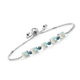 thumbnail image 1 of Gem Stone King 2.76 Ct Round Cabochon White Simulated Opal Blue Diamond 925 Silver Tennis Bracelet for Women, 1 of 3