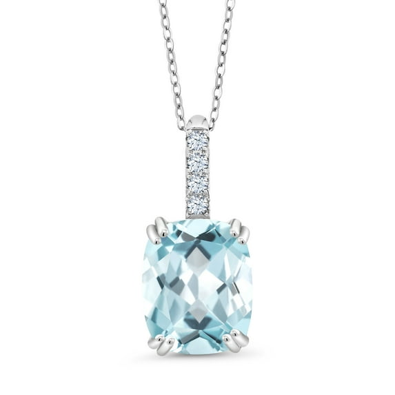 Gem Stone King 2.76 Ct Sky Blue Simulated Aquamarine 925 Sterling Silver Pendant with Chain