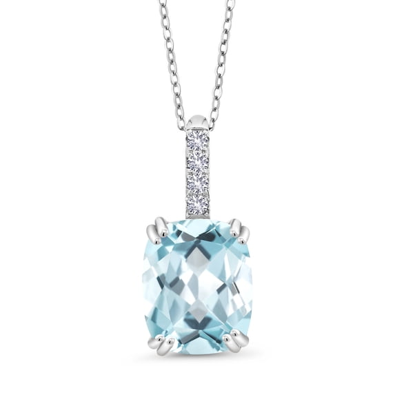 Gem Stone King 2.76 Ct Sky Blue Simulated Aquamarine White Created Sapphire 925 Sterling Silver Pendant with Chain