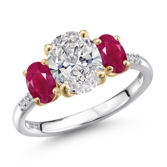 Gem Stone King 2.76 Cttw IGI Certified Lab Grown Diamond and Red Ruby in 925 Silver and 10K Yellow Gold Engagement Ring for Women | Center Diamond 1.5 Ct | D-E Color | VS1 Clarity | Size 9