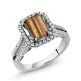 thumbnail image 1 of Gem Stone King 2.78 Ct Emerald Cut Brown Tiger Eye 925 Sterling Silver Ring, 1 of 5