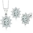 thumbnail image 1 of Gem Stone King 2.78 Cttw Oval Sky Blue Aquamarine 10K White Gold Pendant Earrings Set for Women | Oval 7X5MM and 6X4MM | Gemstone Birthstone | With 18 inch Chain, 1 of 3