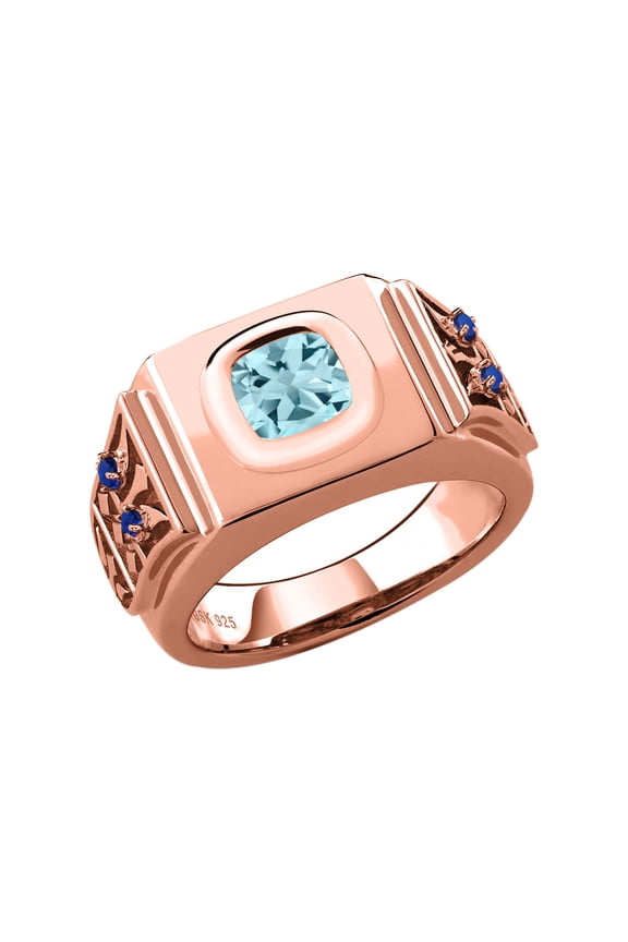 2.78 Ct Sky Blue Topaz Created Sapphire 18K Rose Gold Plated Silver Men's Ring (Size 8)