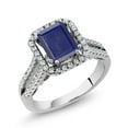 thumbnail image 1 of Gem Stone King 2.78 Cttw Blue Lapis 925 Sterling Silver Ring for Women | 9X7MM Emerald Cut | Gemstone Birthstone | Available in Size 5, 6, 7, 8, 9, 1 of 5