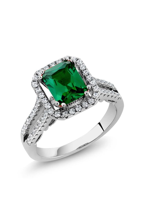2.78 Cttw Green Simulated Emerald Engagement Ring | 925 Sterling Silver | Emerald Cut 9X7MM | Wedding Anniversary Promise Ring for Women | Available in Size 5, 6, 7, 8, 9