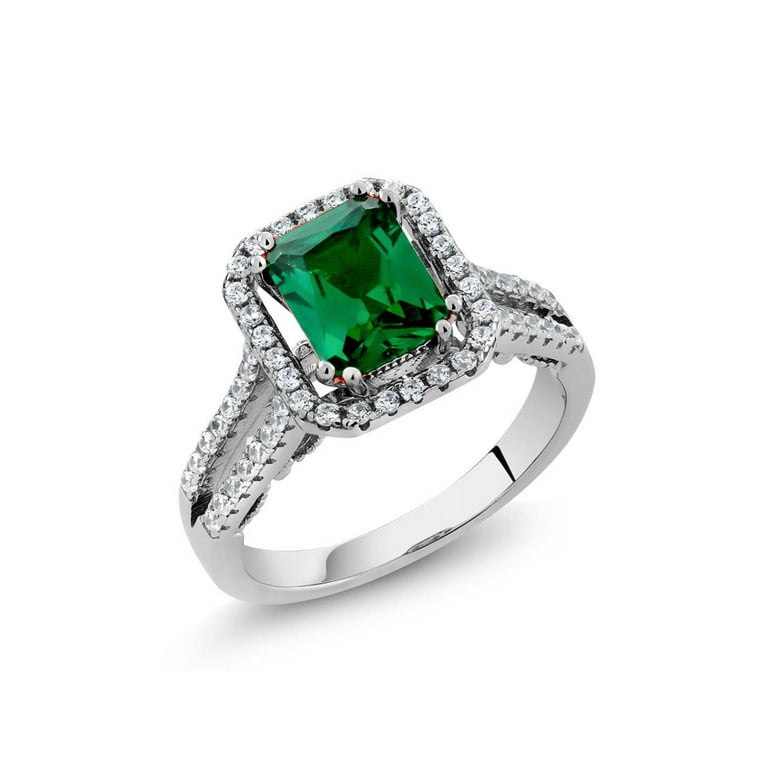 Gem Stone King Cttw Green Simulated Emerald Engagement Ring