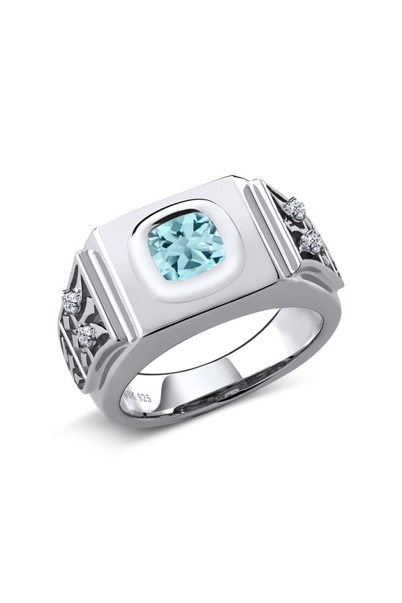 2.78 Cttw Sky Blue Topaz Ring for Men in 925 Sterling Silver | Cushion 8MM | Gemstone Birthstone (Size 13)
