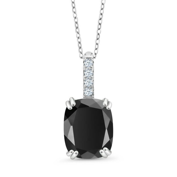 Gem Stone King 2.79 Ct Cushion Black Onyx 925 Sterling Silver Pendant with Chain