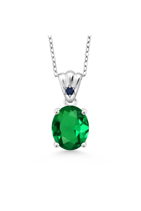 2.79 Ct Oval Green Nano Emerald Blue Sapphire 925 Sterling Silver Pendant