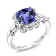 thumbnail image 1 of Gem Stone King 925 Sterling Silver Blue Tanzanite and White Created Sapphire Engagement Ring for Women | 2.80 Cttw | Cushion 8MM | Gemstone December Birthstone | Size 6, 1 of 6