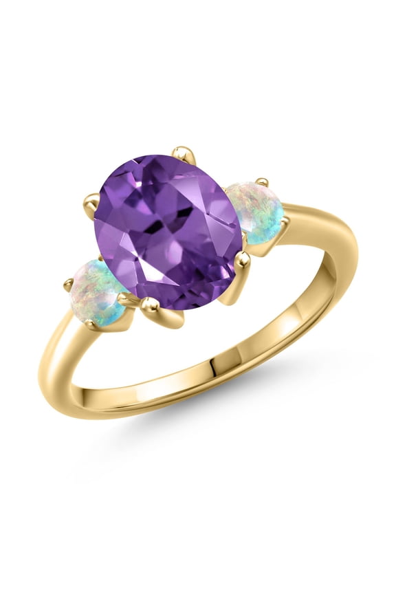 2.80 Ct Purple Amethyst White Simulated Opal 18K Yellow Gold Plated Silver Ring (Size 7)