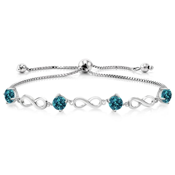 Gem Stone King 2.80 Ct Round London Blue Topaz 925 Sterling Silver Keren Hanan Women Adjustable Infinity Tennis Bracelet