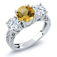 thumbnail image 1 of Gem Stone King 2.80 Cttw Round Yellow Citrine 3-Stone Ring for Women | 925 Sterling Silver | Round 7MM and 5MM | Three Stone Wedding Engagement Anniversary Promise Ring for Women | Size 5, 1 of 6