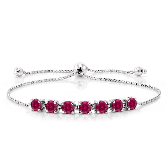 Gem Stone King 2.80 Cttw Red Created Ruby Tennis Bracelet for Women in 925 Sterling Silver | Round Cut 4.5MM | Fully Adjustable up to 9 inch