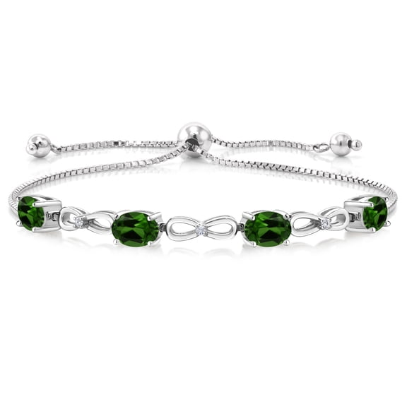 Gem Stone King 2.82 Ct Green Chrome Diopside E-F Lab Grown Diamond 925 Sterling Silver Bracelet for Women