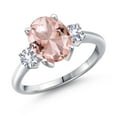 thumbnail image 1 of Gem Stone King 2.82 Ct Oval Peach Nano Morganite White Created Sapphire 925 Sterling Silver Ring, 1 of 6