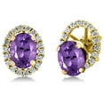 thumbnail image 1 of Gem Stone King 2.82 Ct Oval Purple Amethyst 18K Yellow Gold Plated Silver Earrings, 1 of 3