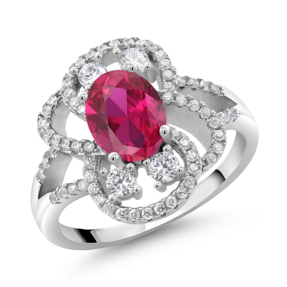 Gem Stone King 2.82 Ct Oval Red Created Ruby 925 Sterling Silver Ring (Size 5)