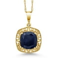thumbnail image 1 of Gem Stone King 2.83 Ct Cushion Blue Sapphire White Diamond 10K Yellow Gold Pendant with Chain, 1 of 5