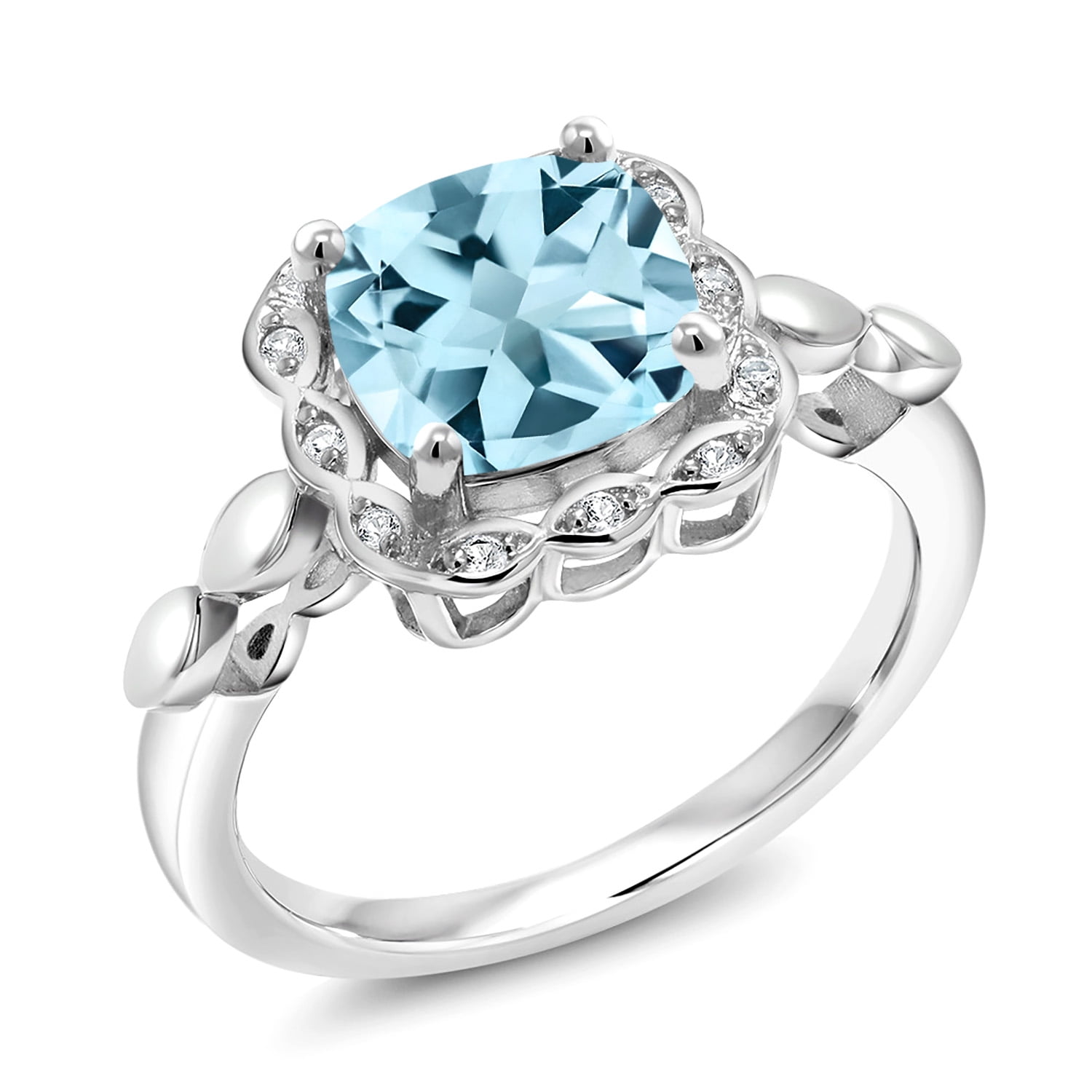 Gem Stone King 925 Sterling Silver Sky Blue Topaz and White Created ...