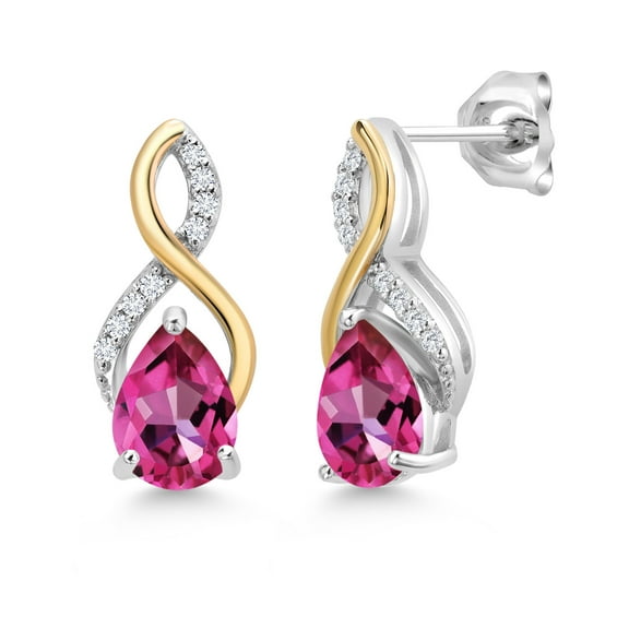 Gem Stone King 2.84 Ct Pear Shape Pure Pink Mystic Topaz E-F Lab Grown Diamond 925 Silver and 10K Yellow Gold Earrings