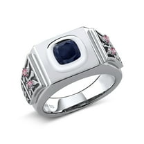 Gem Stone King 2.85 Ct Blue Sapphire Pink Lab Grown Diamond 925 Sterling Silver Men's Ring (Size 8)