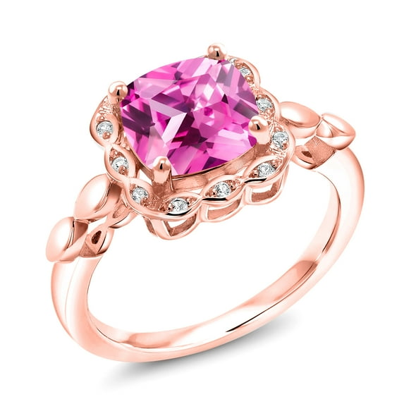 Gem Stone King 2.85 Ct Pink Created Sapphire White Created Sapphire 18K Rose Gold Plated Silver Ring