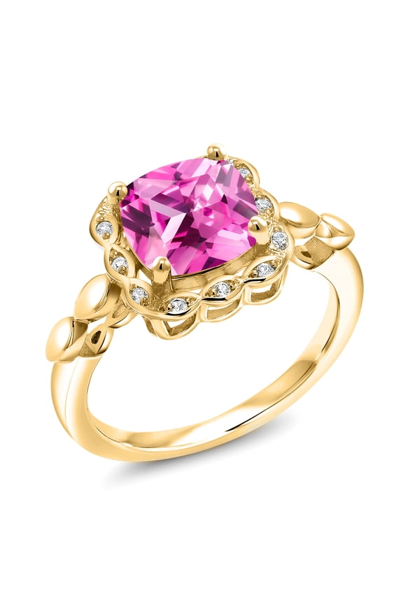 2.85 Ct Pink Created Sapphire White Created Sapphire 18K Yellow Gold Plated Silver Ring