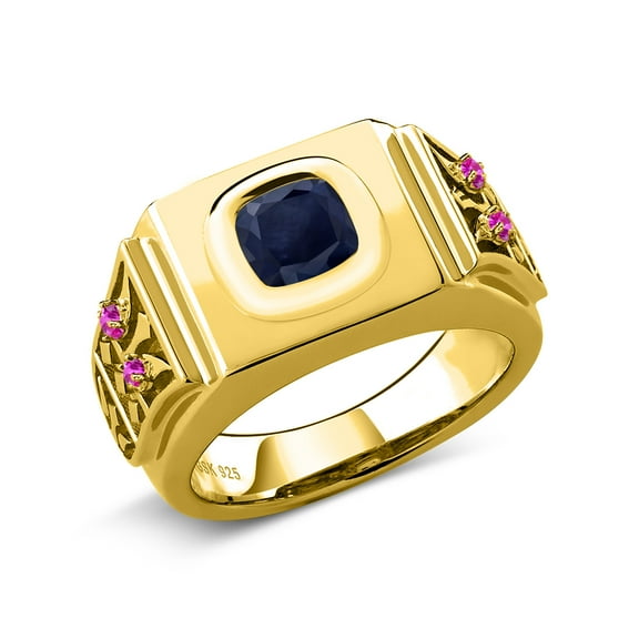 Gem Stone King 2.86 Ct Blue Sapphire Pink Sapphire 18K Yellow Gold Plated Silver Men's Ring (Size 10)