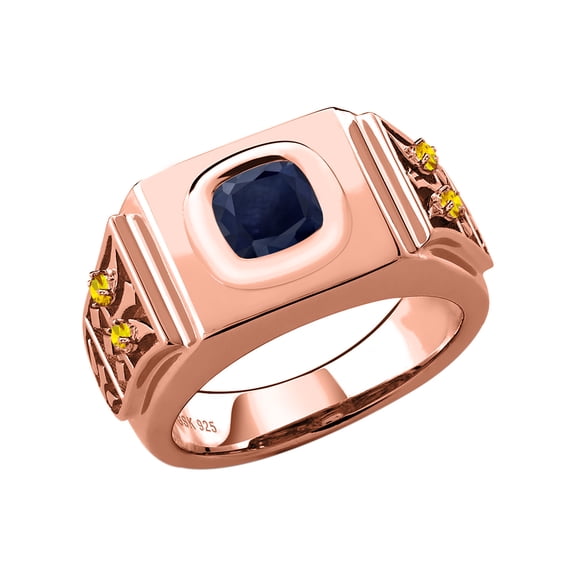 Gem Stone King 2.86 Ct Blue Sapphire Yellow Sapphire 18K Rose Gold Plated Silver Men's Ring (Size 13)