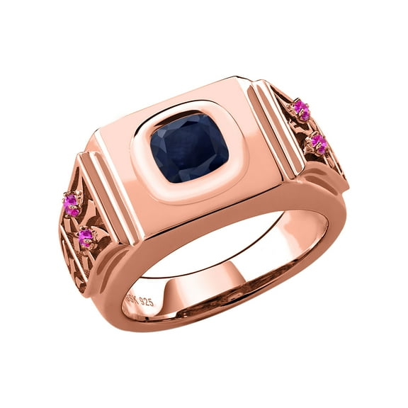 Gem Stone King 2.86 Ct Cushion Blue Sapphire Pink Sapphire 18K Rose Gold Plated Silver Men's Ring (Size 12)
