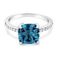 thumbnail image 1 of Gem Stone King 2.86 Cttw London Blue Topaz Engagement Ring for Women in 925 Sterling Silver | Cushion Cut 8MM | Gemstone Birthstone | Available in Size 5,6,7,8,9, 1 of 6